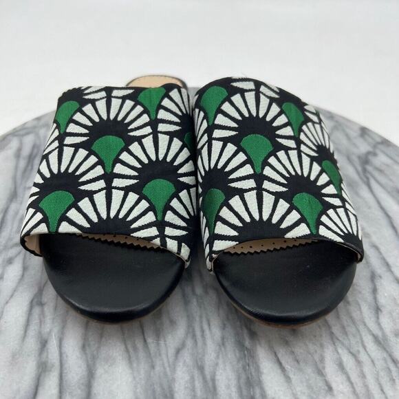 Soft Surroundings Womens 8 Slides Green Black Floral Open Toe Low Block Heel - Picture 3 of 12